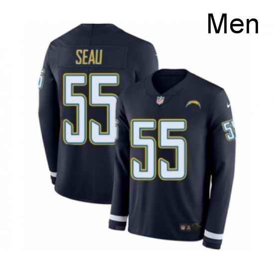 Men Nike Los Angeles Chargers 55 Junior Seau Limited Navy Blue Therma Long Sleeve NFL Jersey